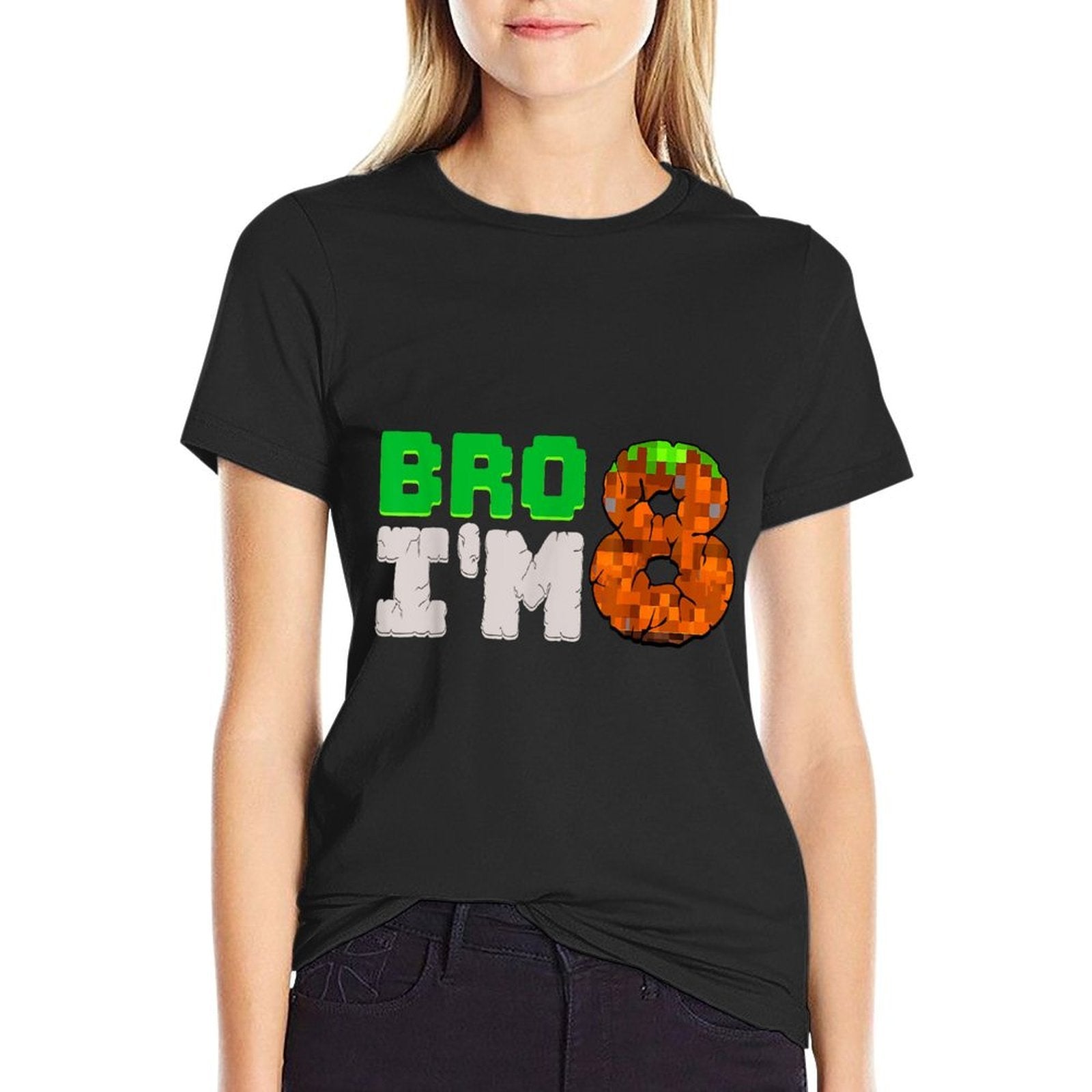 Birthday Boy 8th Birthday 8 Year Old Game Pixel Number  Ribbed Collar T-Shirt