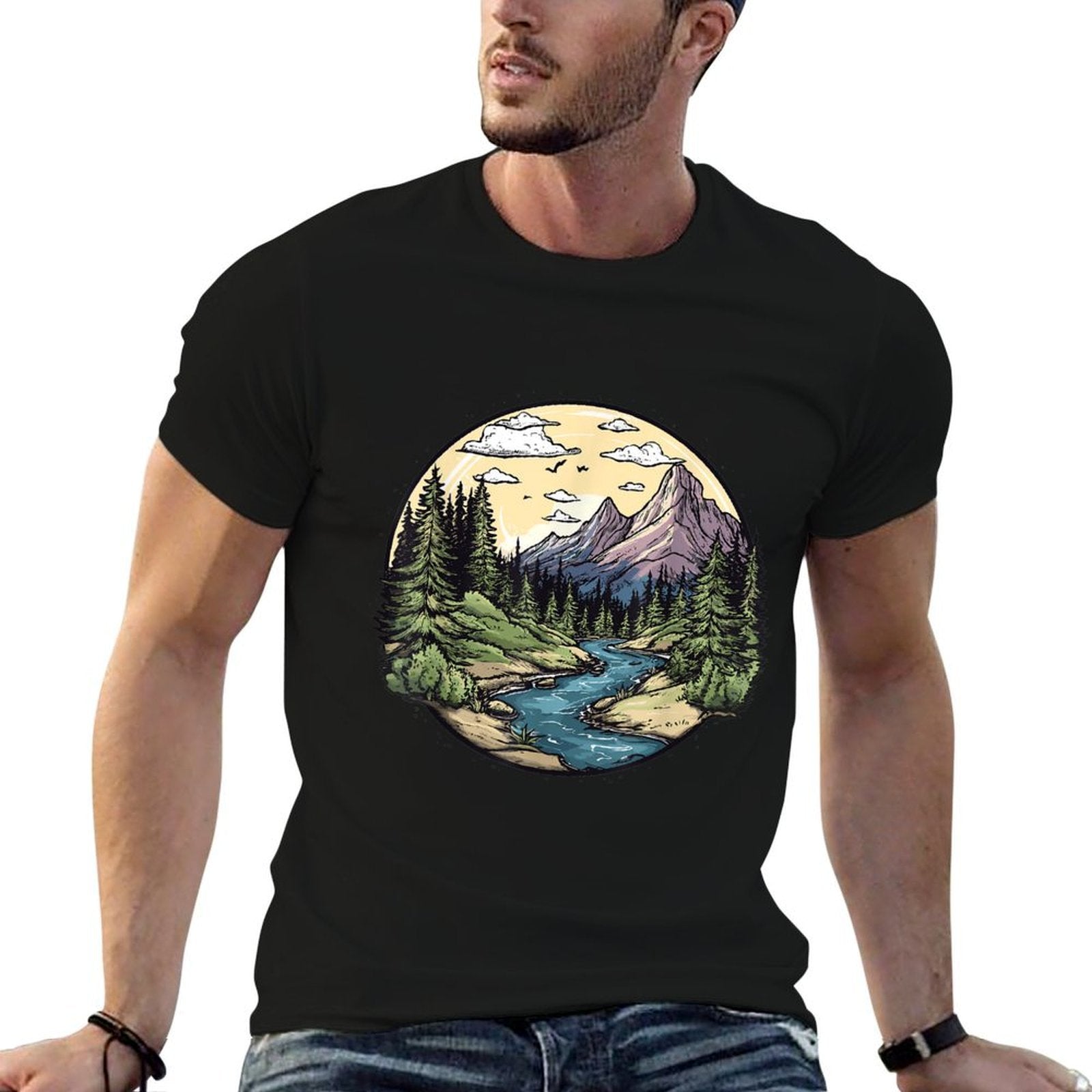 Hiking in Nature, Hiking  Rolled Sleeves T-Shirt