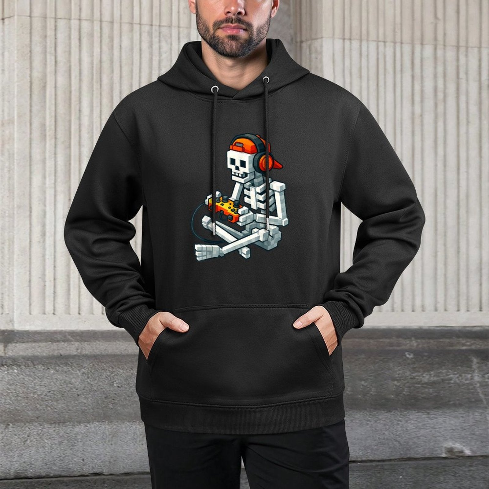 Halloween Skeleton Gamer Pixel Video Gaming Boys Men Kids Colorfast Hoodie