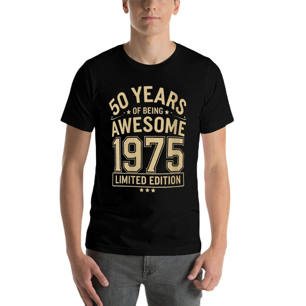 Womens 50 Year Birthday Decorations Men Gag 50yr 1975 50th Birthday  Ribbed Collar T-Shirt