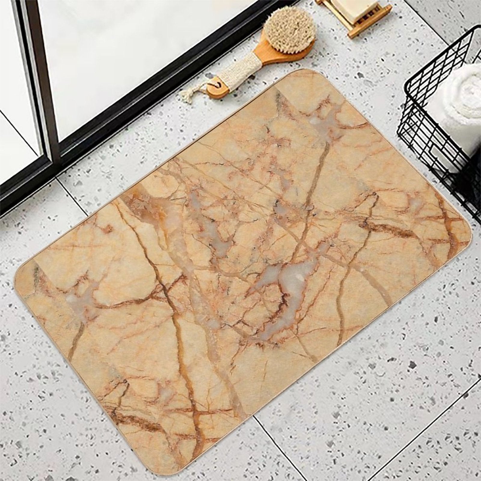 Beige Brown Marble Pattern  Odorless Bath Mat