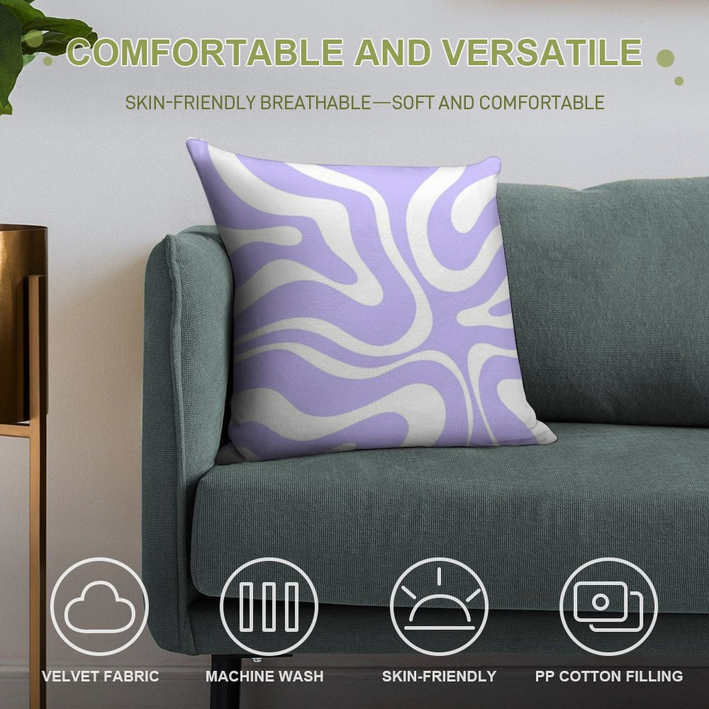 Retro Modern Liquid Swirl Abstract Pattern Square in Light Purple And White Soft Fade-Resistant Throw Pillow