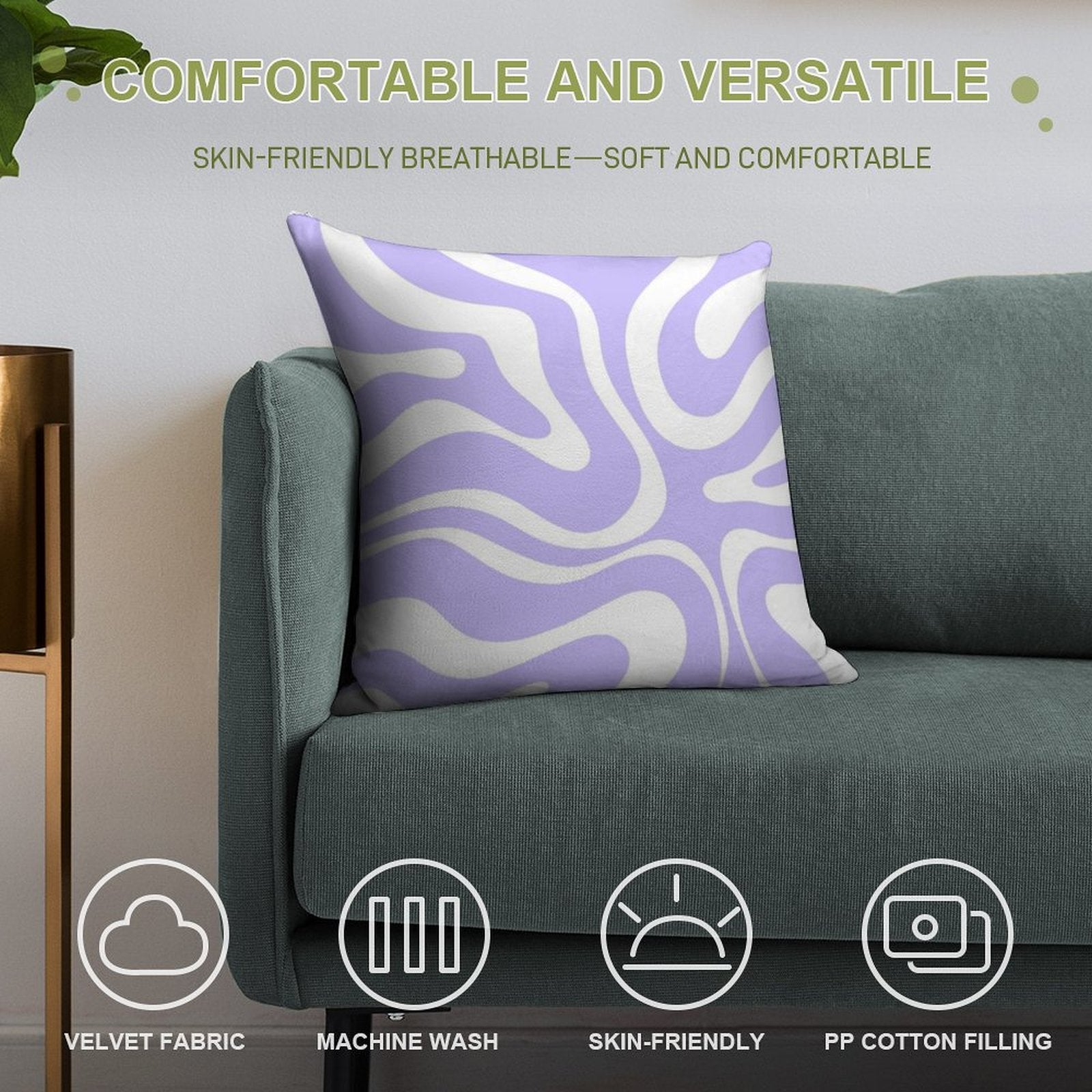 Retro Modern Liquid Swirl Abstract Pattern Square in Light Purple And White Soft Fade-Resistant Throw Pillow