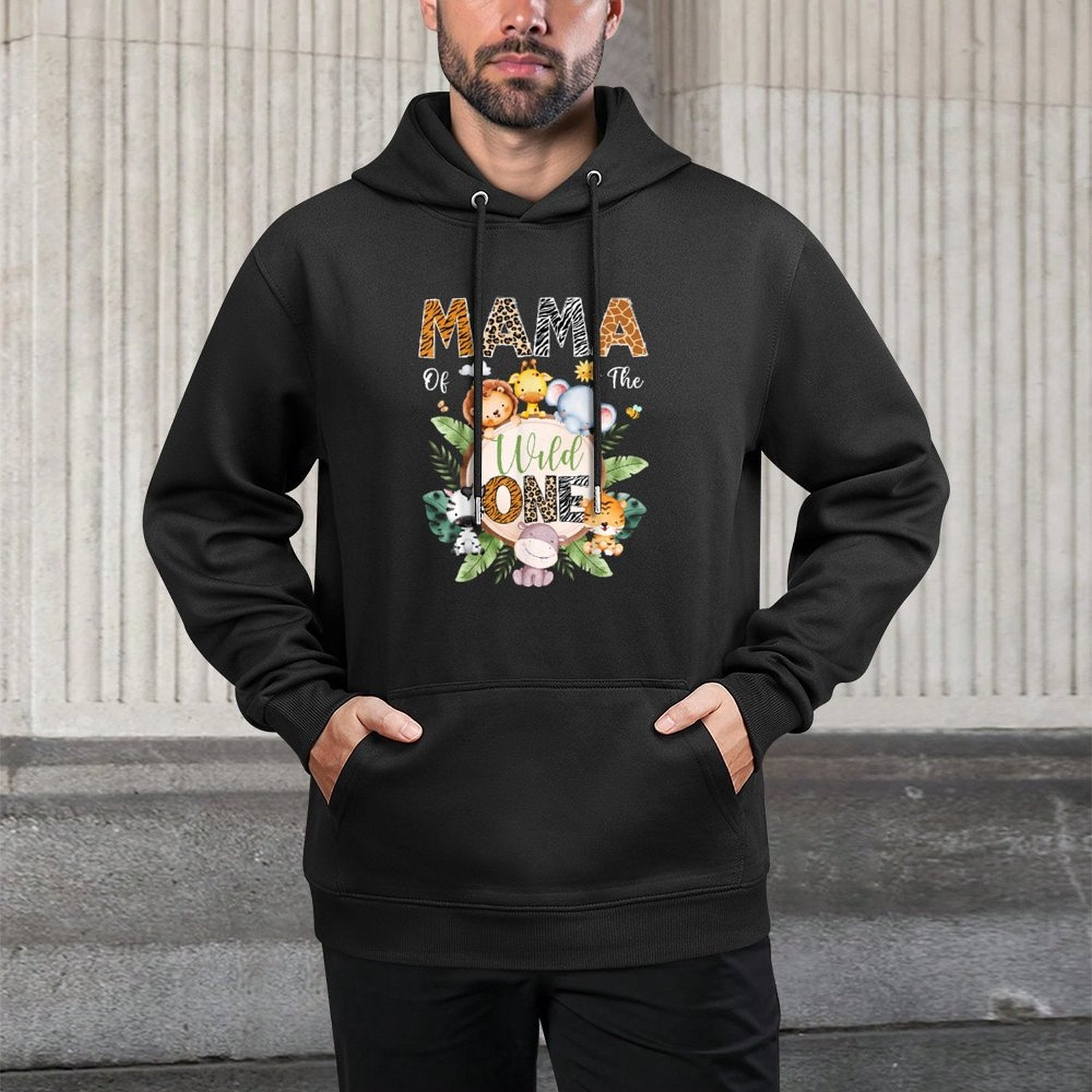 Mama Of The Wild One 1St Birthday Safari Jungle Animal Shrink-Resistant Hoodie