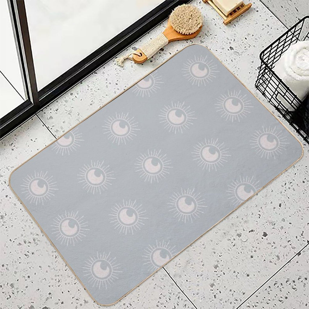 Boho Sun And Moon Pattern Bohemian Aesthetic In Muted Colors Muted Teal  Absorbent Bath Mat