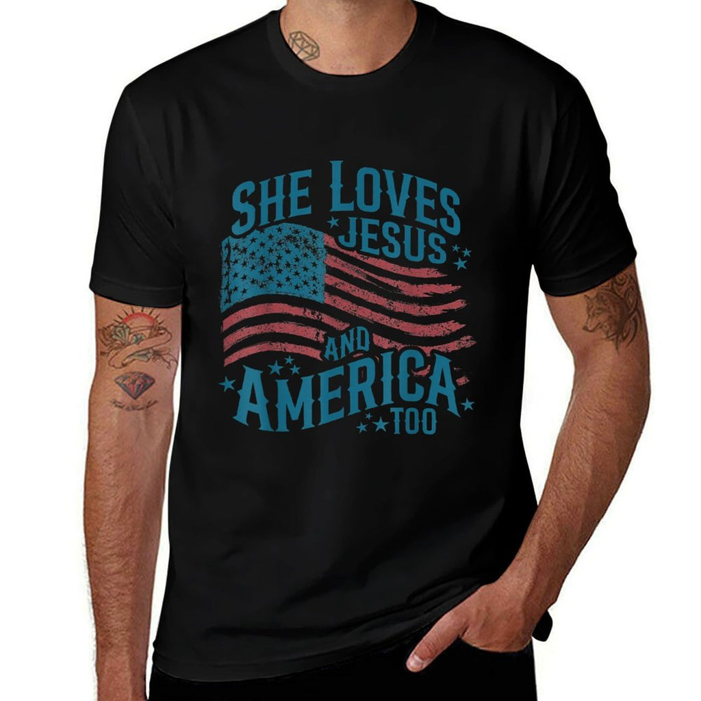 She Loves Jesus And America Too USA 4th of July  Quick-drying T-Shirt