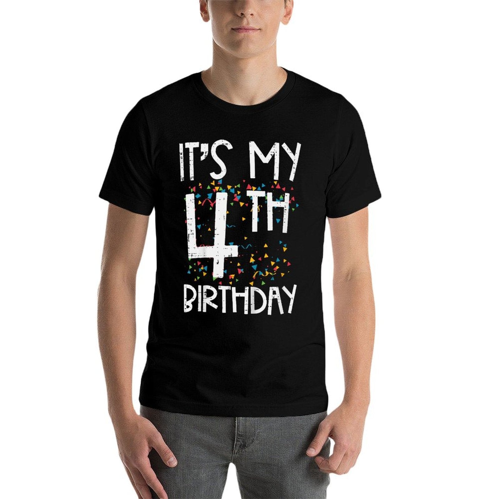 Kids Its My 4th Birthday Confetti 4 Years Old Girls Boys Kids  Ribbed Collar T-Shirt