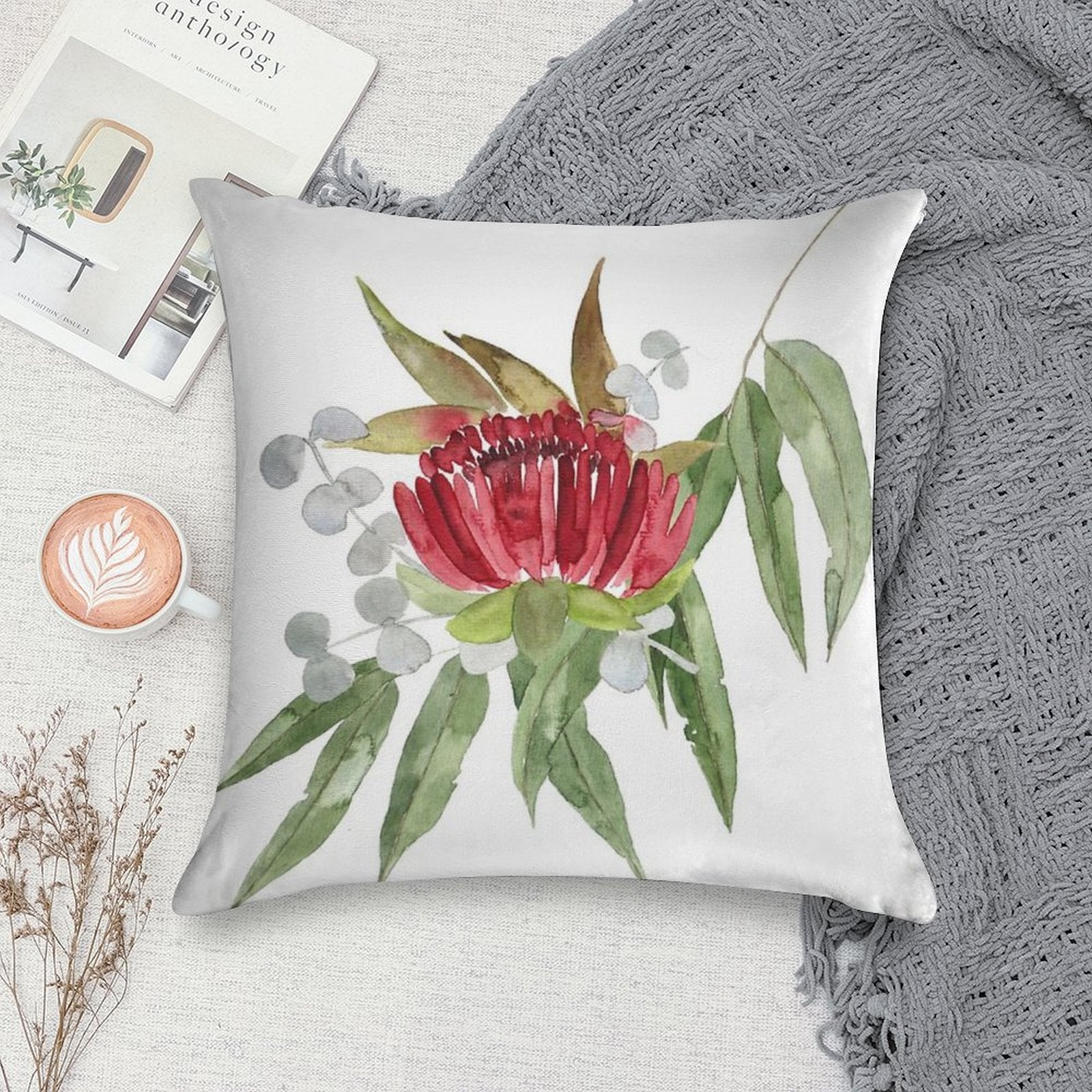 Australian Native Bush Watercolour Soft Easy Maintenance Throw Pillow