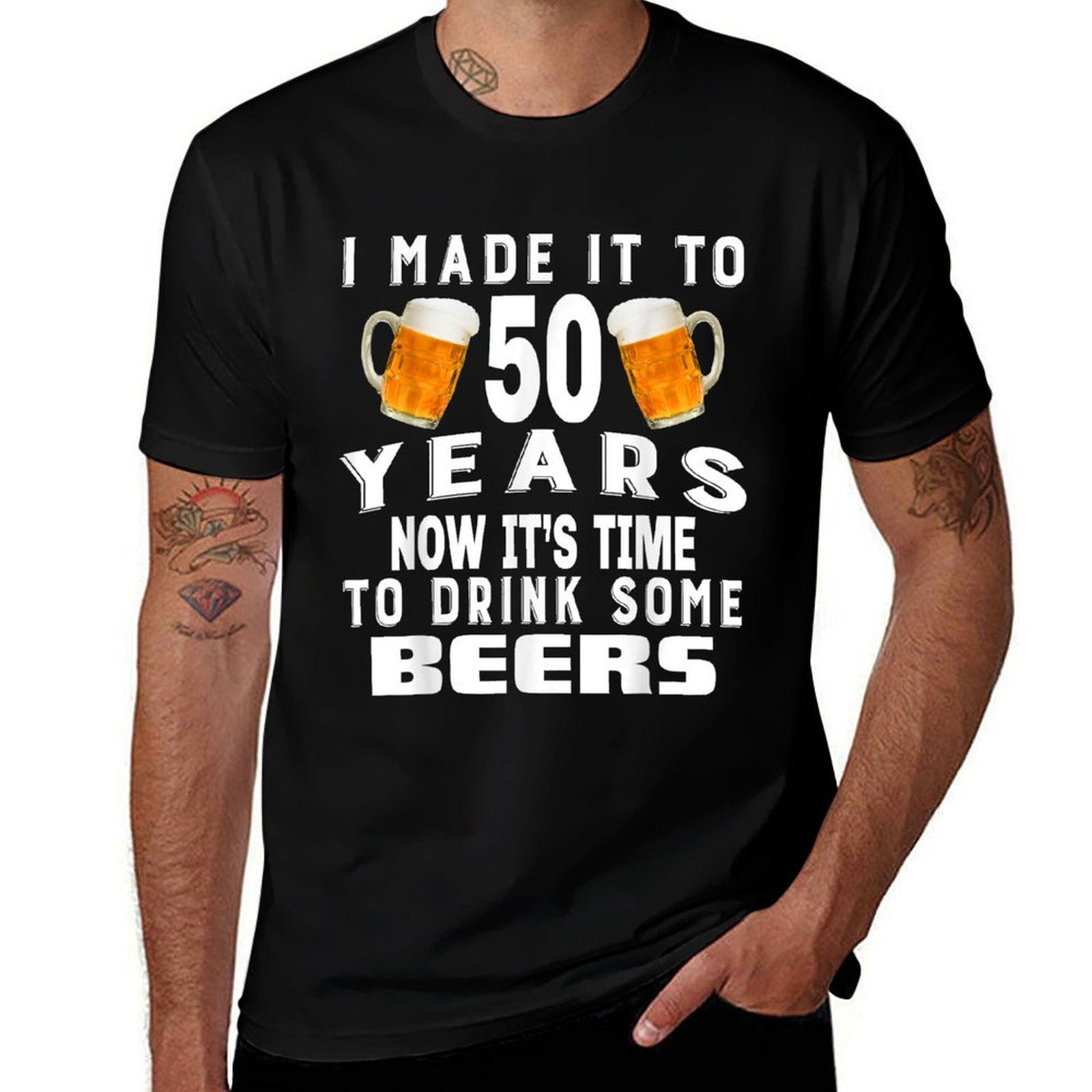 50th Birthday For Beer Enthusiast Drinking Party  Fade-proof Color T-Shirt