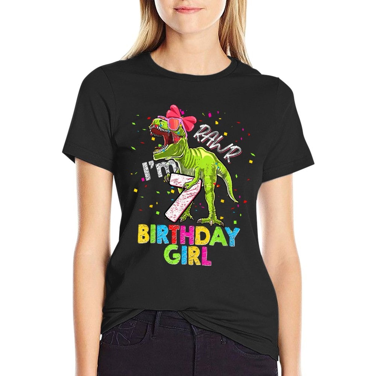 Kids Rawr I'm 7 7th Birthday T Rex Dinosaur Party For Girls  Vintage-inspired T-Shirt