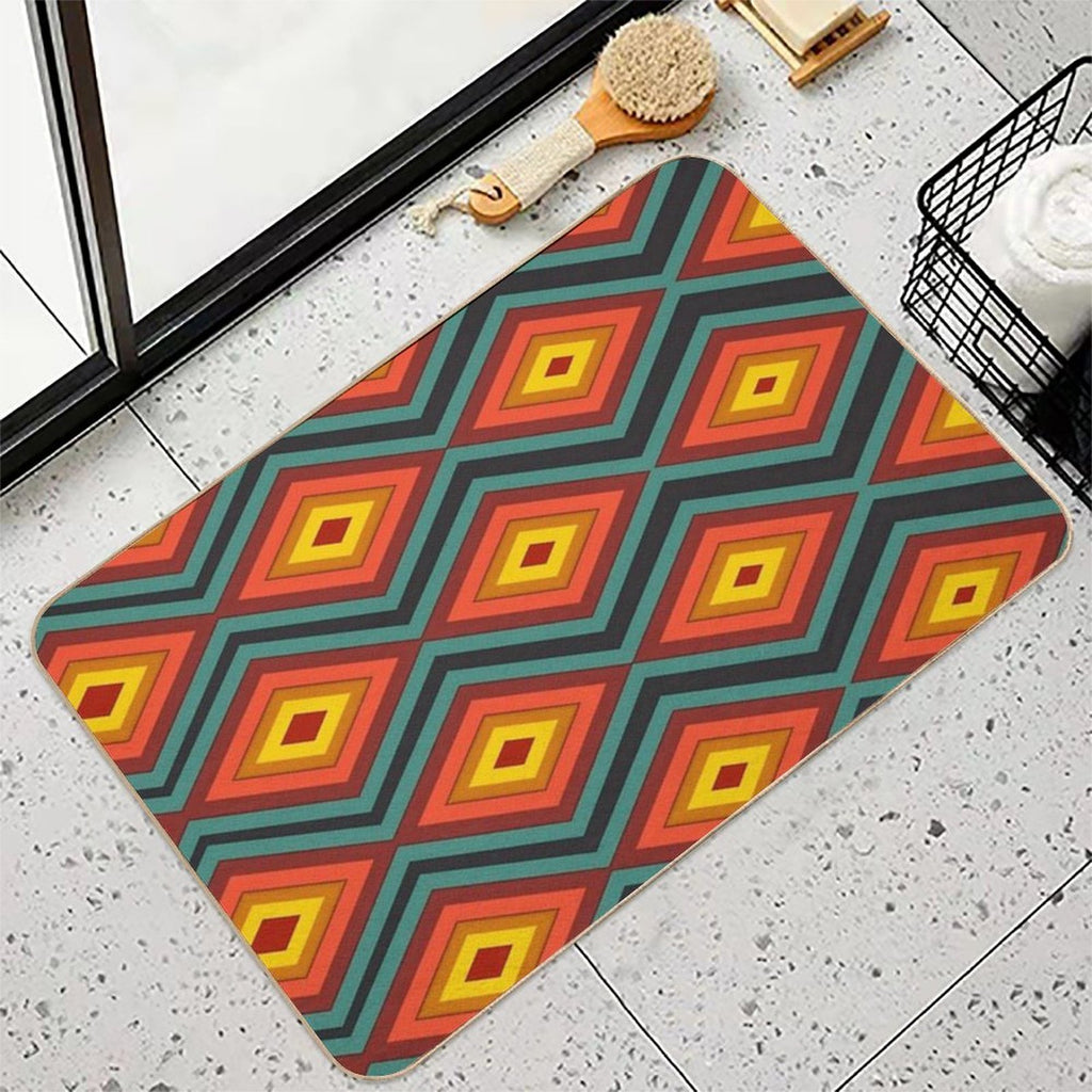 Retro Abstract Pattern Morphing Red Hot Rhombus  Slip-Resistant Bath Mat