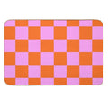 Checkerboard Retro Check Geometric Checked Pattern in Bright Orange Red And Pink  Absorbent Bath Mat