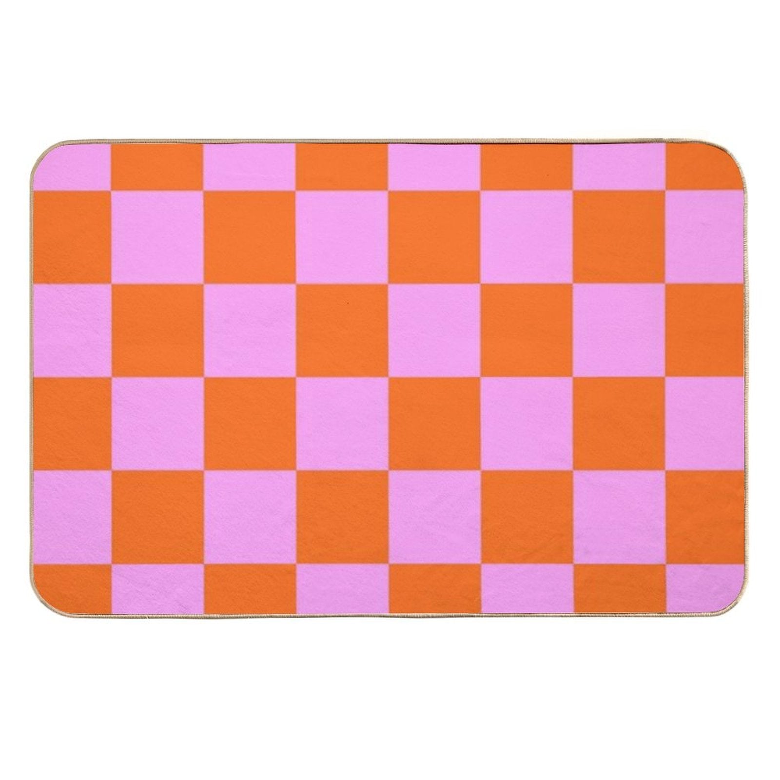 Checkerboard Retro Check Geometric Checked Pattern in Bright Orange Red And Pink  Absorbent Bath Mat