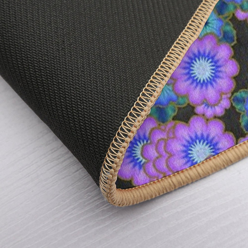 Black Blue And Purple Retro Flowers  Eco-Friendly Bath Mat