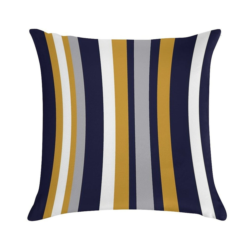 Modern Stripes Vertical Pattern in Honey Mustard Yellow, Dark Navy Blue, Gray, And White. Minimalist Color Block Soft Short Plush Fabric Throw Pillow