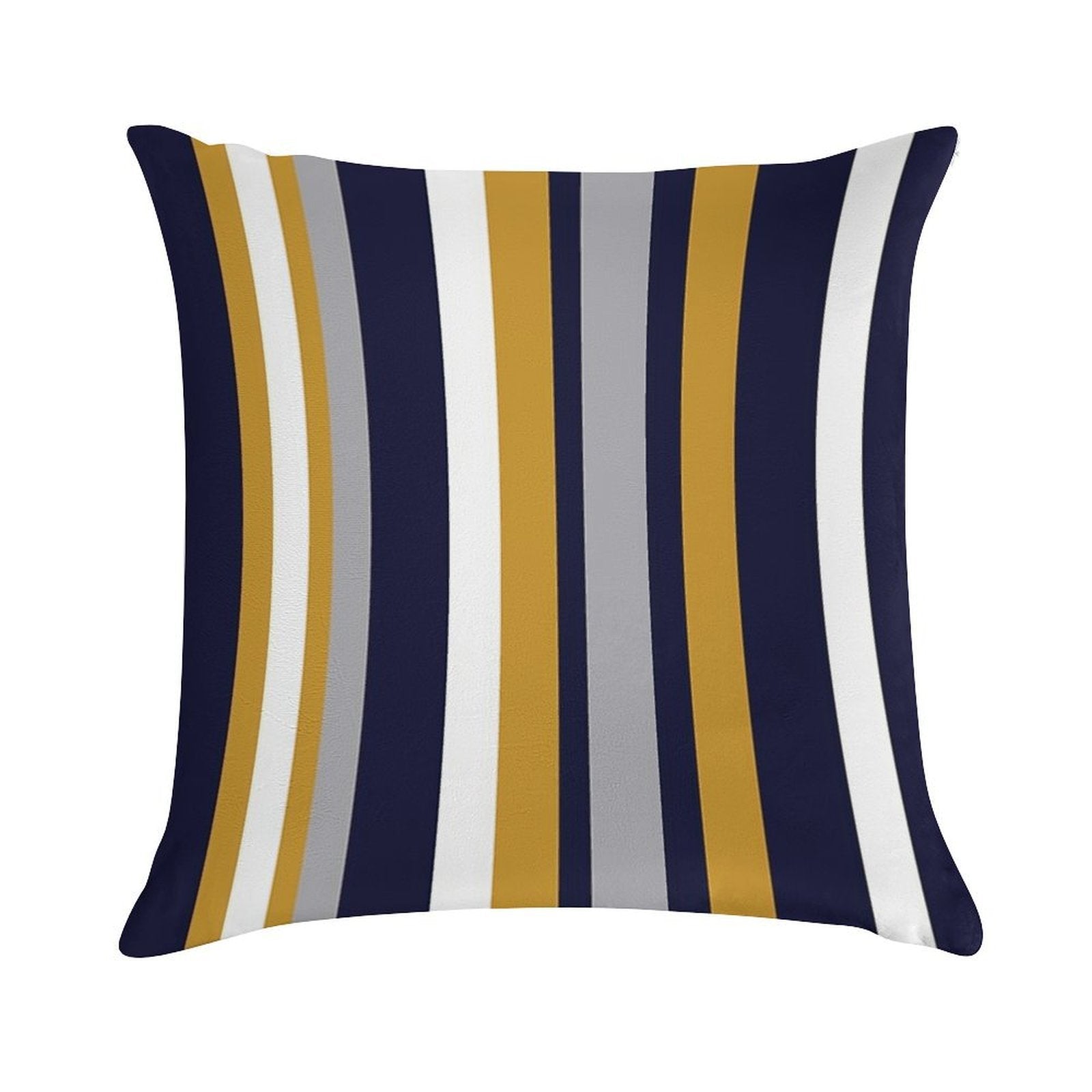 Modern Stripes Vertical Pattern in Honey Mustard Yellow, Dark Navy Blue, Gray, And White. Minimalist Color Block Soft Short Plush Fabric Throw Pillow