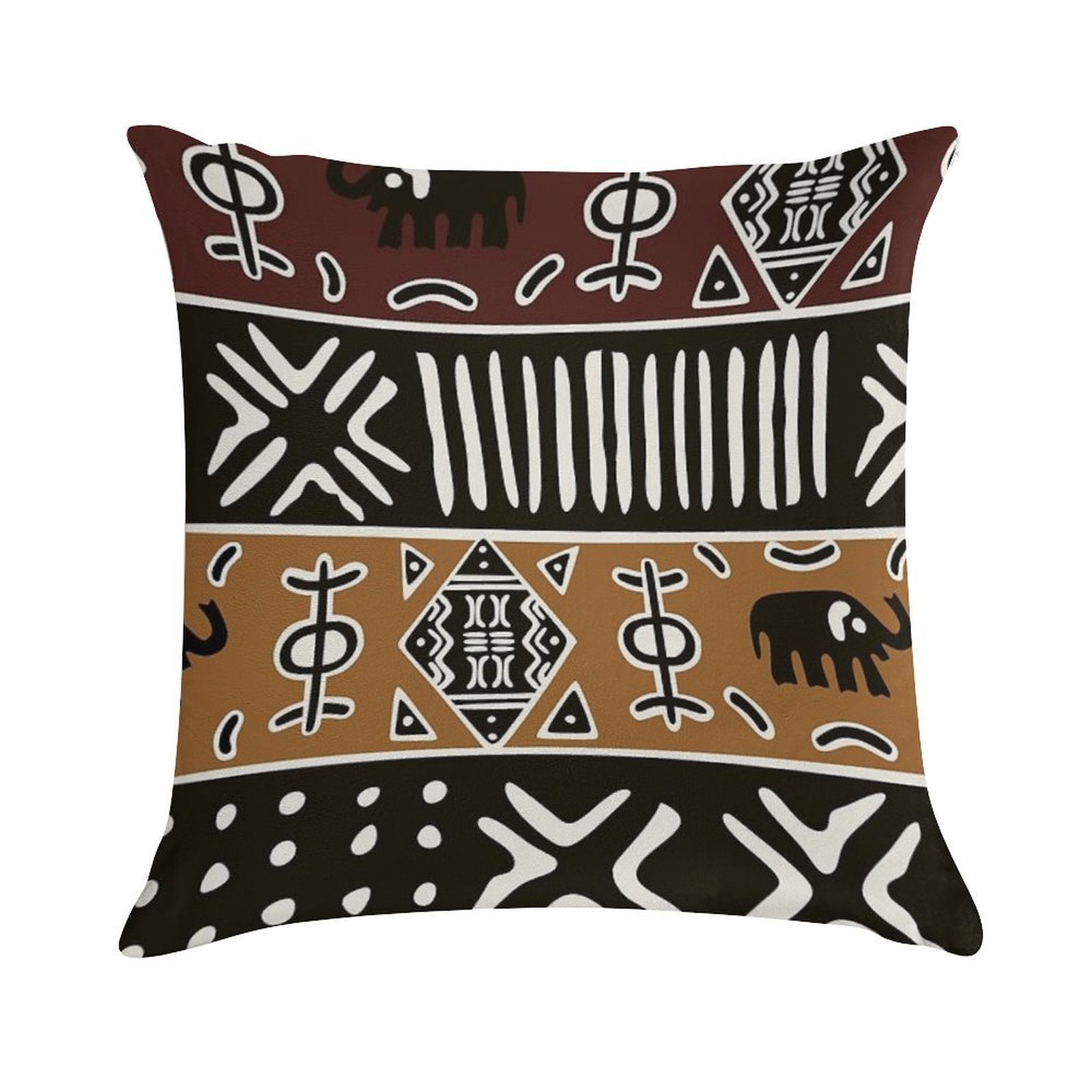 African Mud Cloth with Elephants Soft Durable Construction Throw Pillow