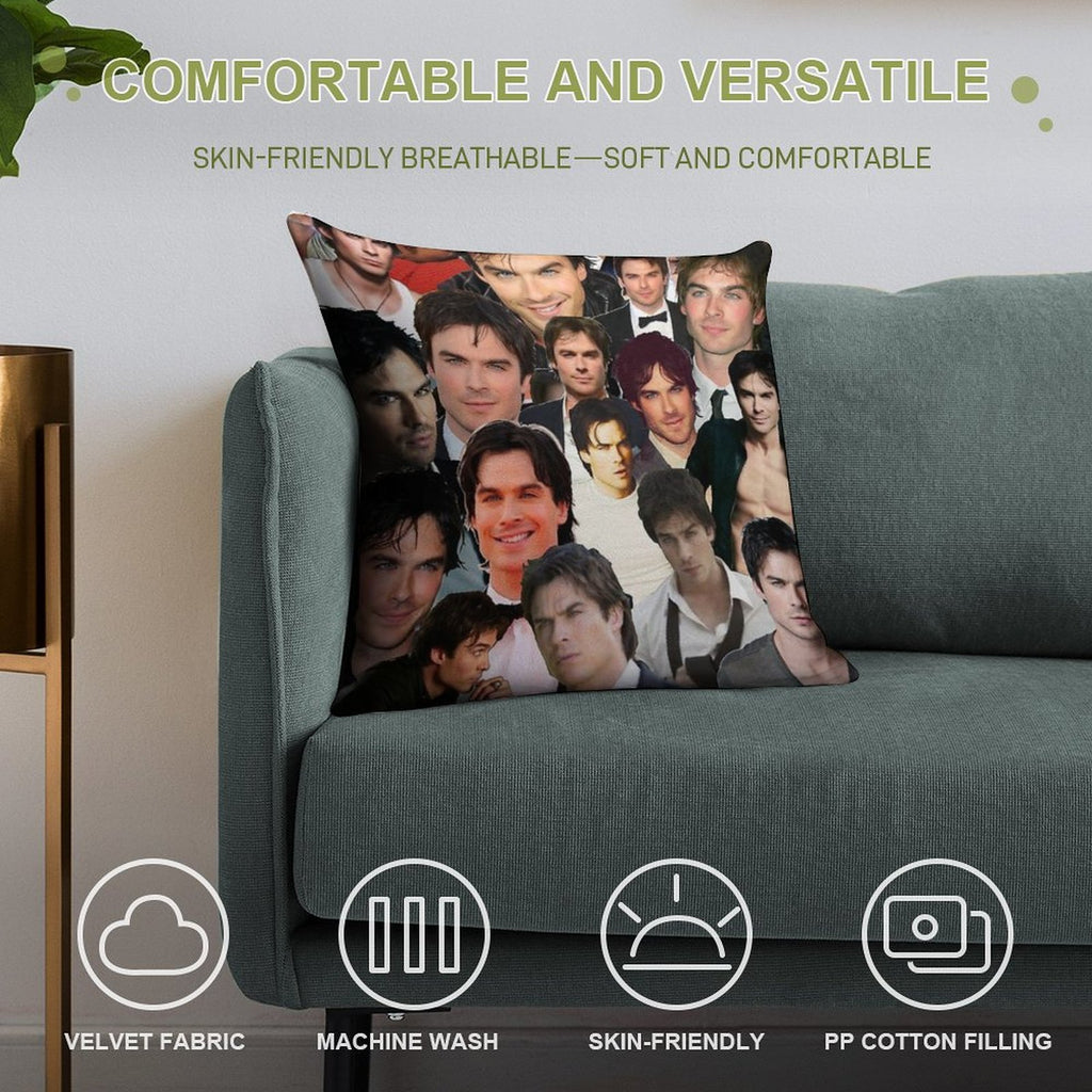 Ian Somerhalder Photo Collage Soft Shrink-Resistant Throw Pillow
