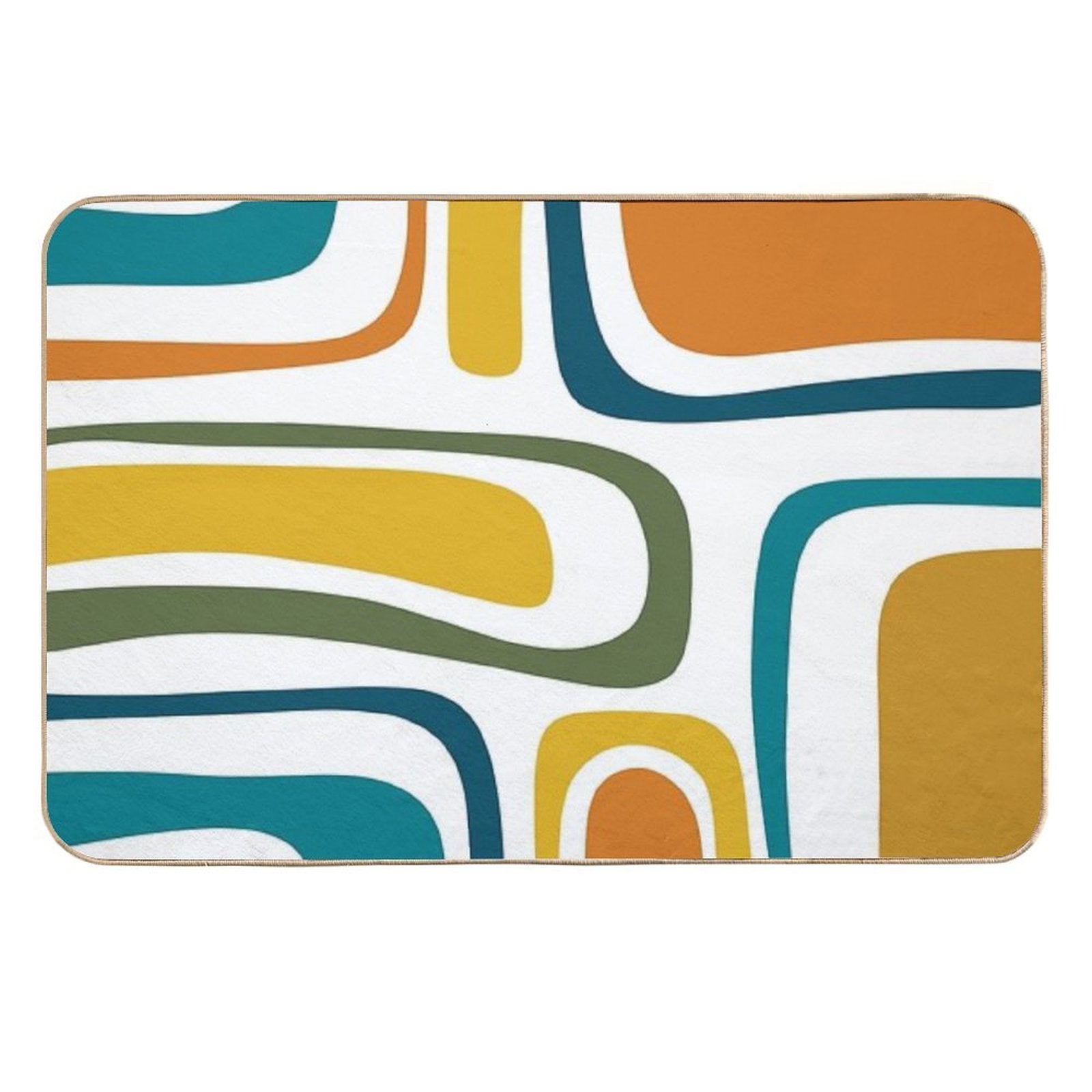 Palm Springs Retro Midcentury Modern Abstract Pattern in Moroccan Teal, Mustard, Orange, Olive And White  Versatile Bath Mat