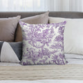 Purple Toile - French Countryside - English Soft Short Plush Fabric Throw Pillow