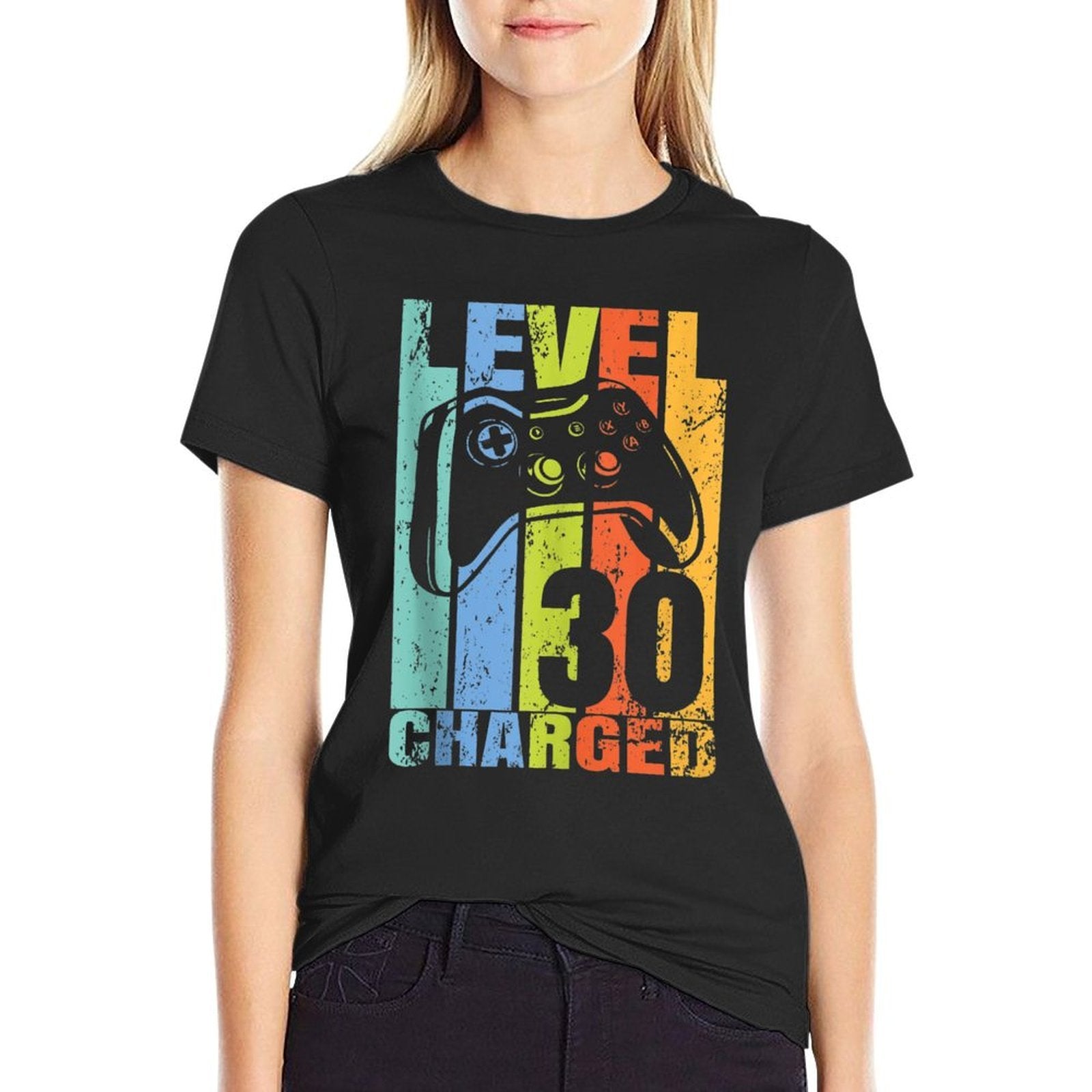 Level 30 Charged Birthday Decor For 30 Year Video Gamer  Stretchy T-Shirt