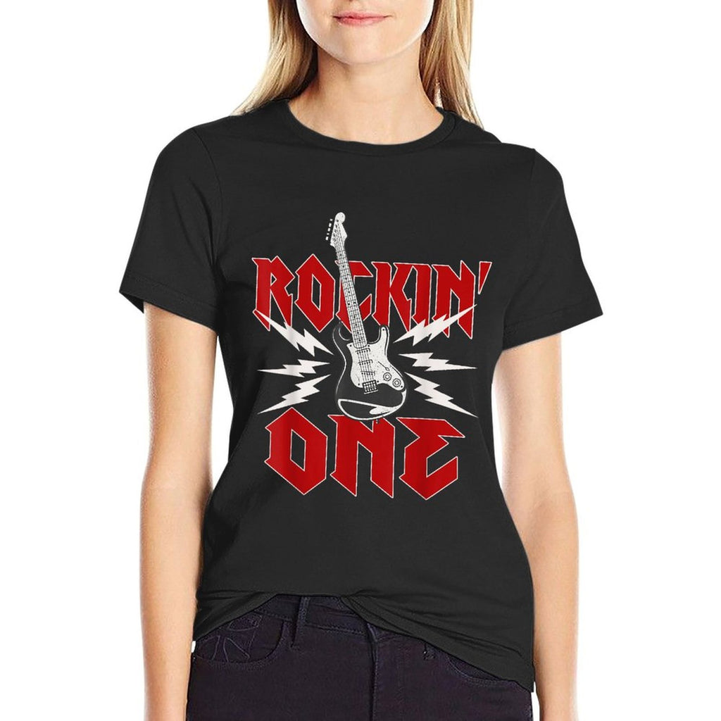 One Rockin One Birthday Family Matching Rock Guitar  Fade-proof Color T-Shirt
