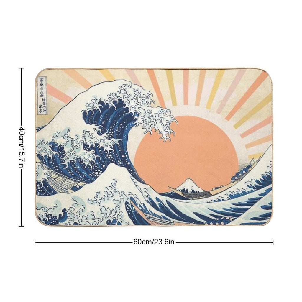 The Great Wave Off Kanagawa Retro Vintage Sunset  Pet-Safe Bath Mat