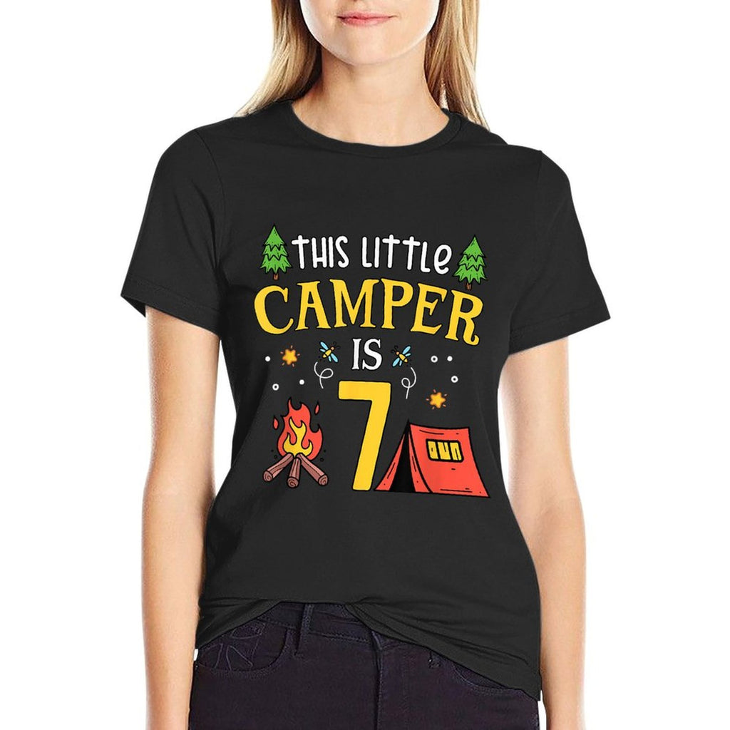 7th Birthday Little Camper Seven Years Old Camping Party  Polyester Blend T-Shirt