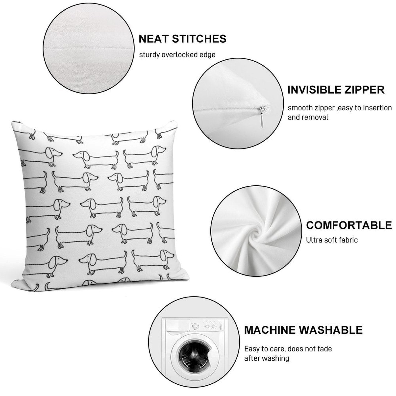 Dachshund in Black-white Soft Ultra-Soft Texture Throw Pillow
