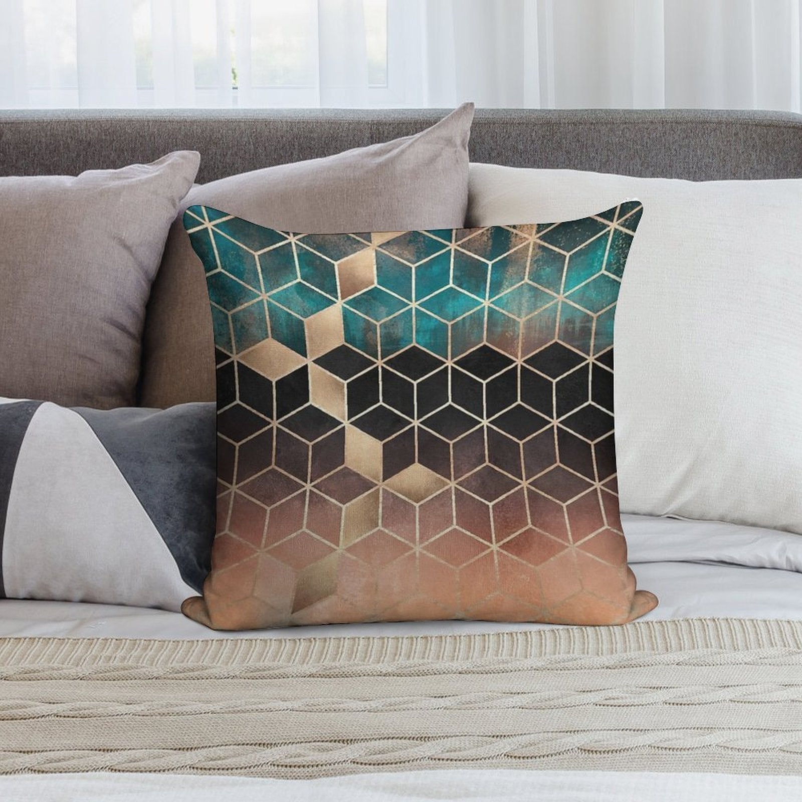 Ombre Dream Cubes Soft Ultra-Soft Texture Throw Pillow