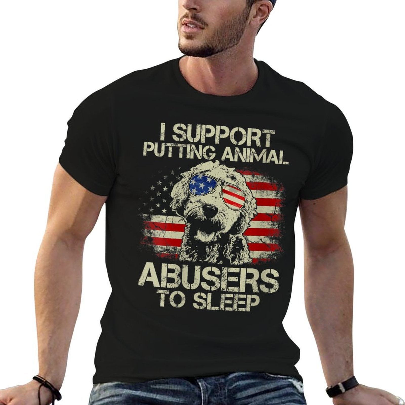 Womens Doodle USA I Support Putting Animal Abusers To Sleep  Oversized Silhouette T-Shirt