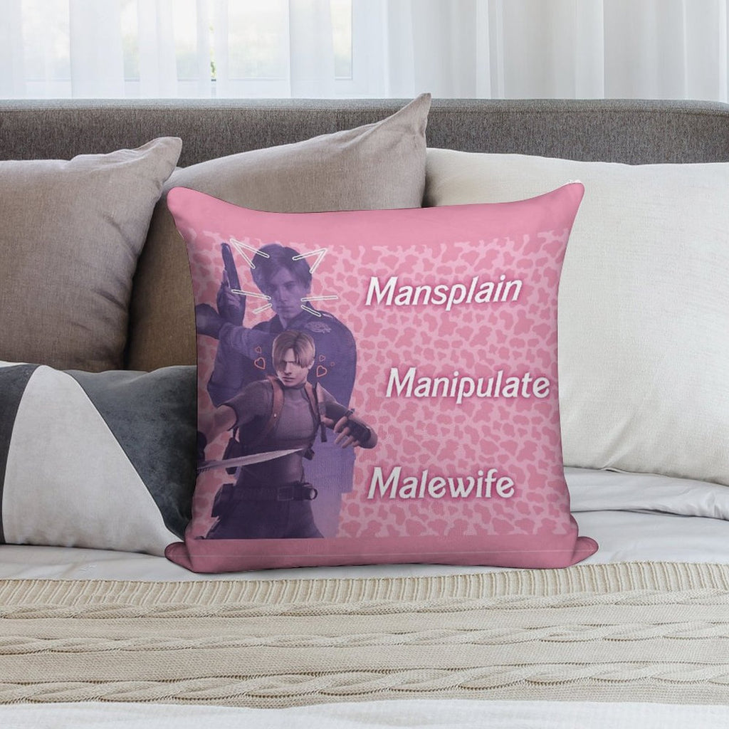 Mansplain, Manipulate, Malewife Leon (Cow) PINK VERSION Soft Style Accent Throw Pillow