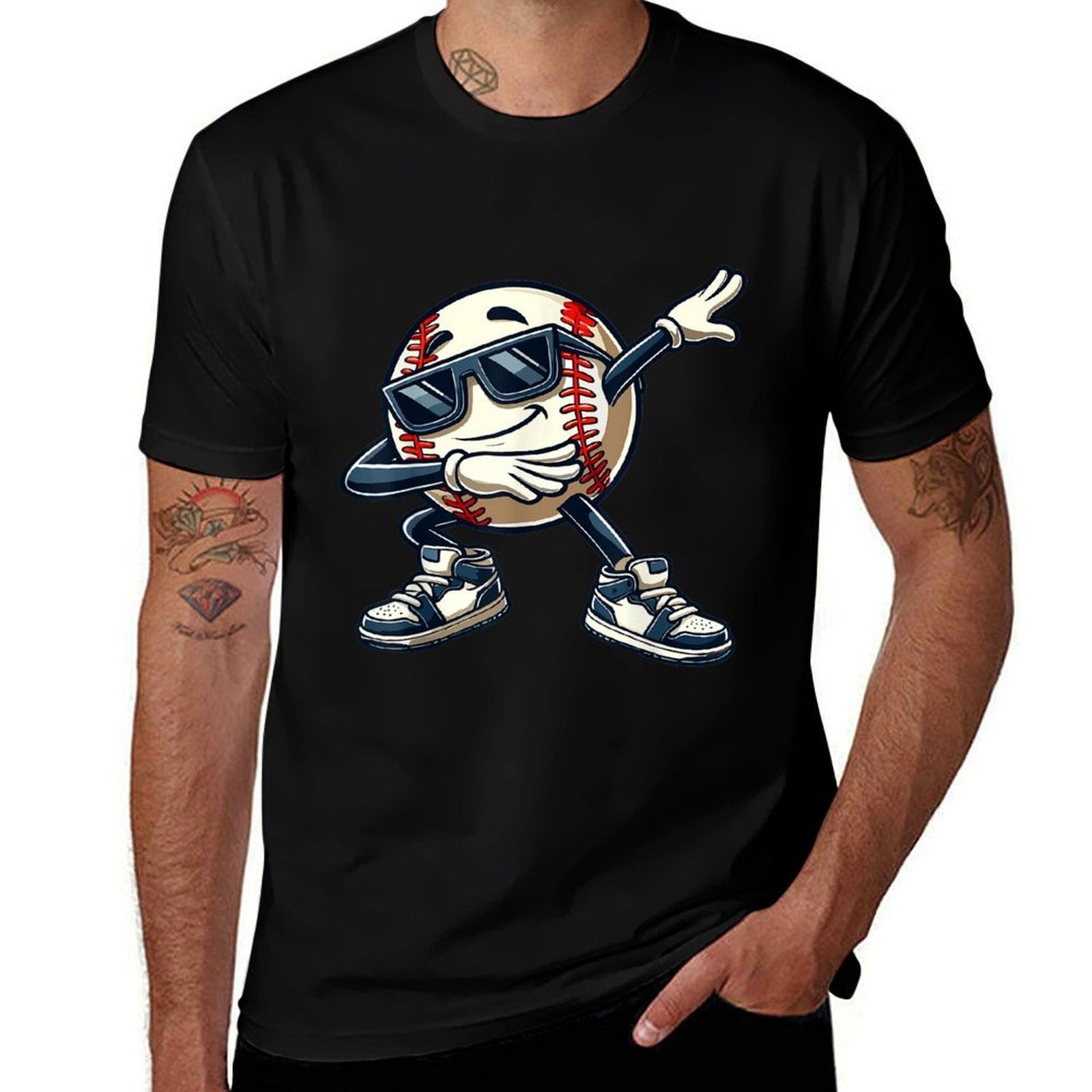 Dabbing Baseball Ball Kids Boys Men Funny Baseball  Summer-ready Fabric T-Shirt