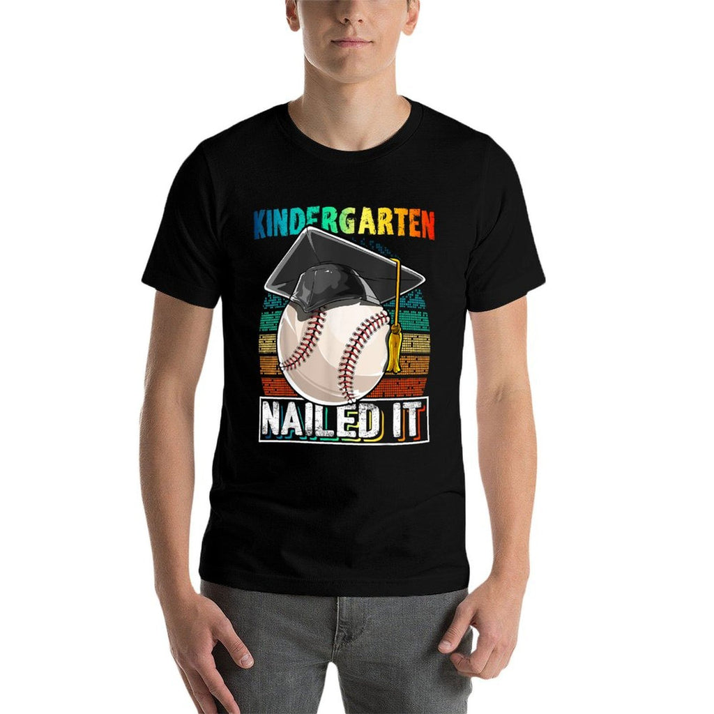 Kindergarten Nailed It Baseball Graduation Cap Retro Boys  Rolled Sleeves T-Shirt