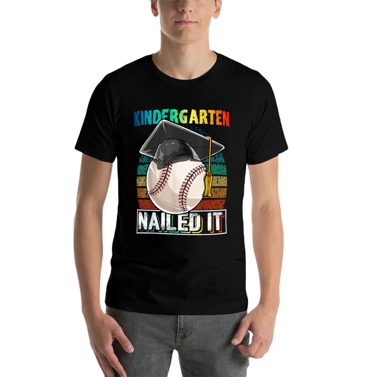 Kindergarten Nailed It Baseball Graduation Cap Retro Boys  Rolled Sleeves T-Shirt