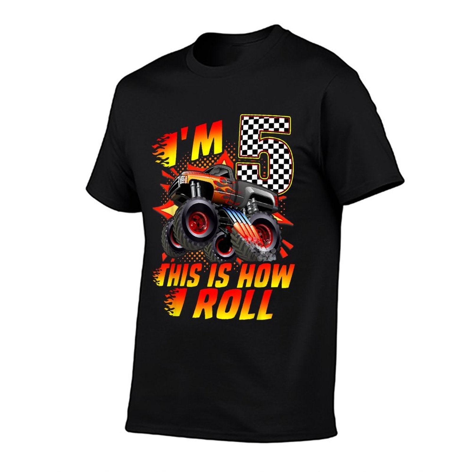 I'm 5 This Is How I Roll Monster Truck Car 5th Birthday Boys  Oversized Silhouette T-Shirt
