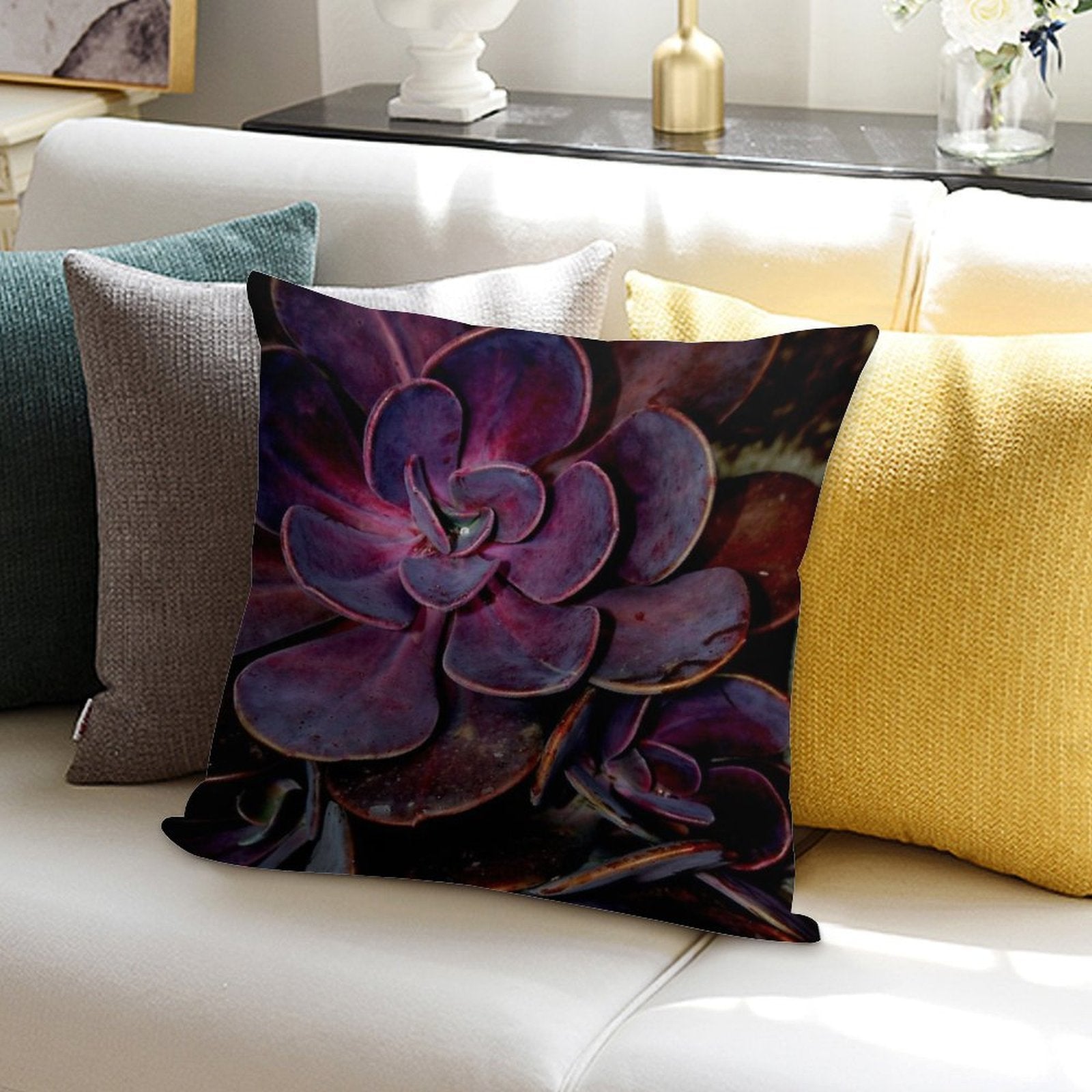 Velvet Aubergine Cactus Soft Multiple Sizes Throw Pillow