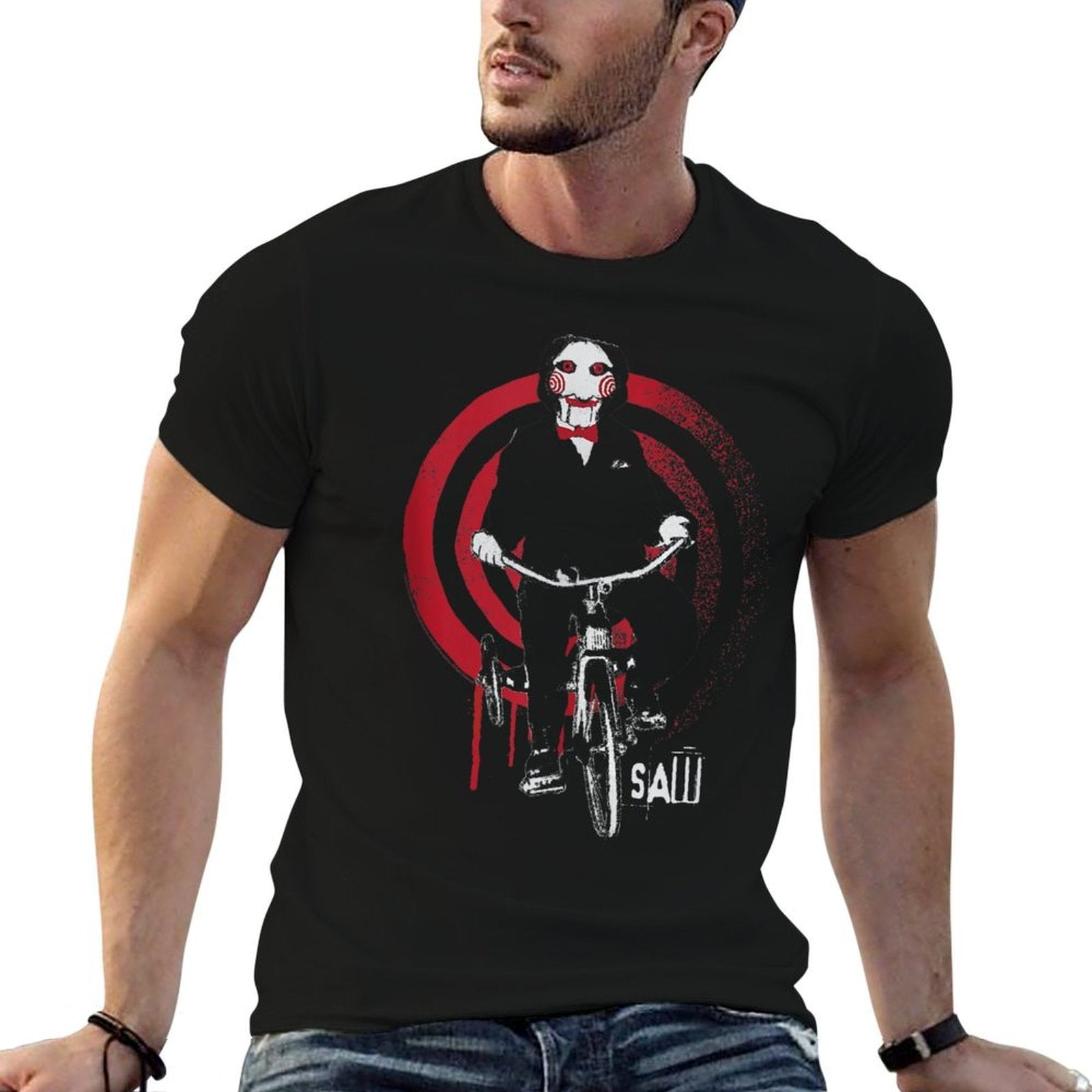 Saw Jigsaw on Bike  Oversized Silhouette T-Shirt