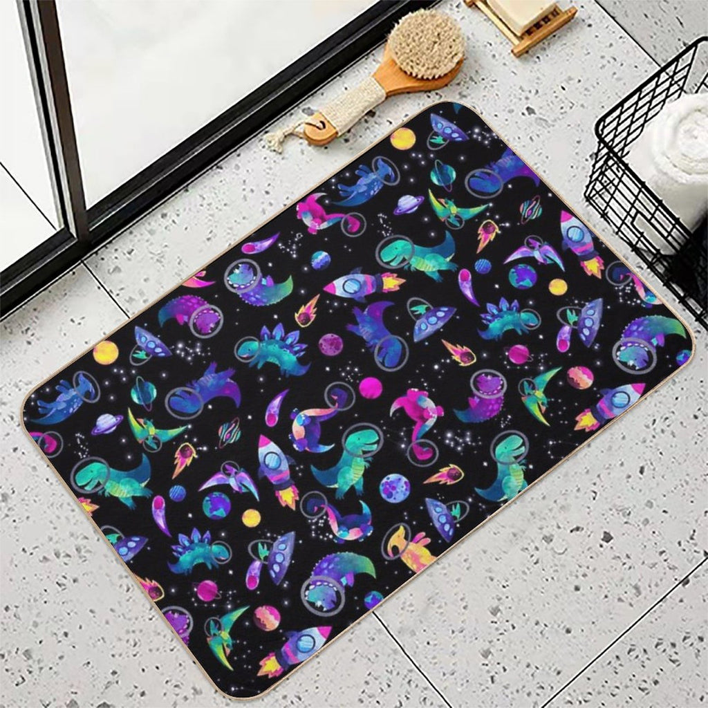 Space Dinosaur Astronauts Watercolor Pink Purple Pattern  Pet-Safe Bath Mat