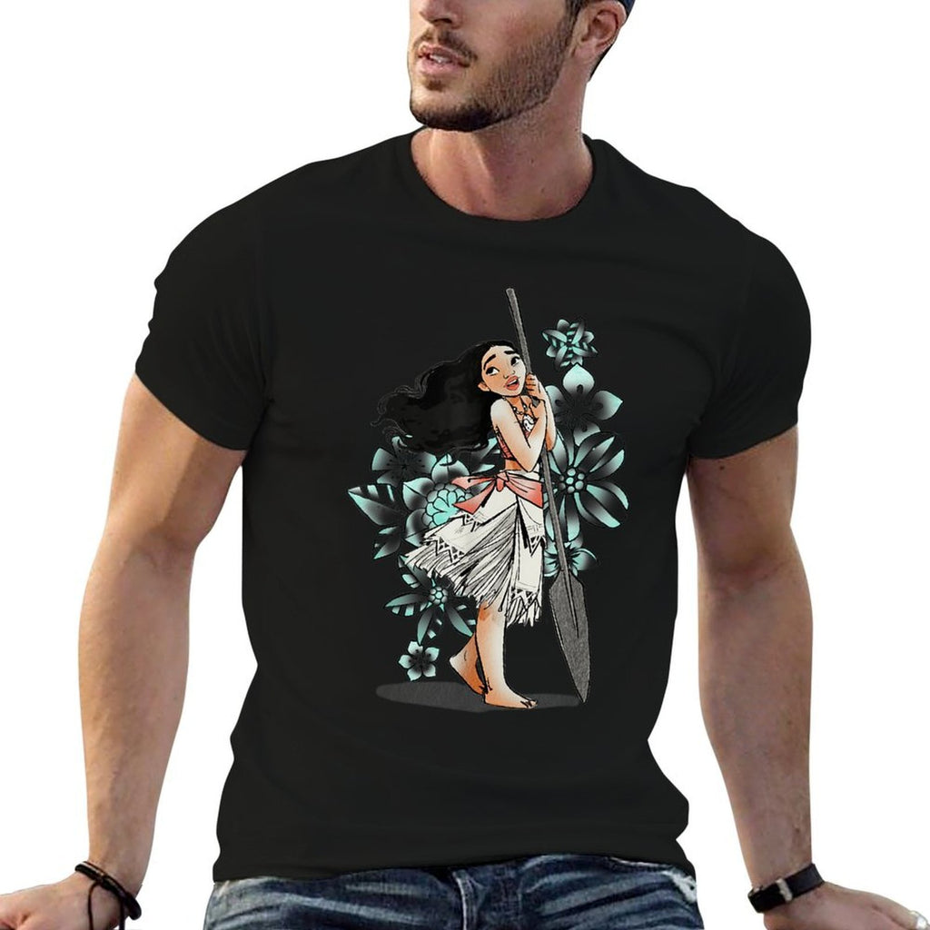 Disney Moana Tropical Floral Line Art Voyager Portrait  Oversized Silhouette T-Shirt