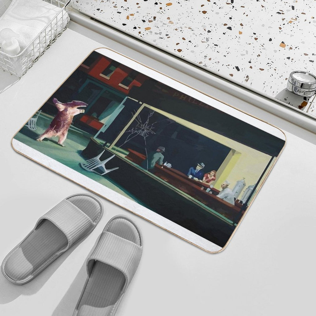Banksy Nighthawks Anteater Edward Hopper  Easy To Clean Bath Mat