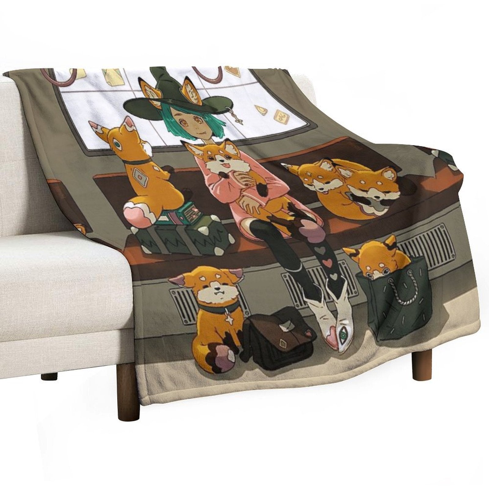 Witch And The Magic Foxes Wrinkle-free Throw Blanket