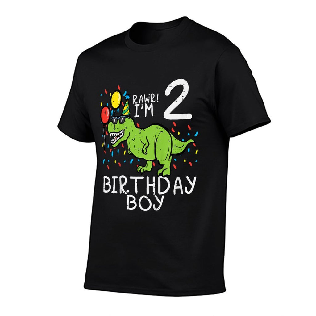 Kids Rawr Im 2 Birthday Boy Dinosaur 2nd Bday Party Boys Kids  Rolled Sleeves T-Shirt