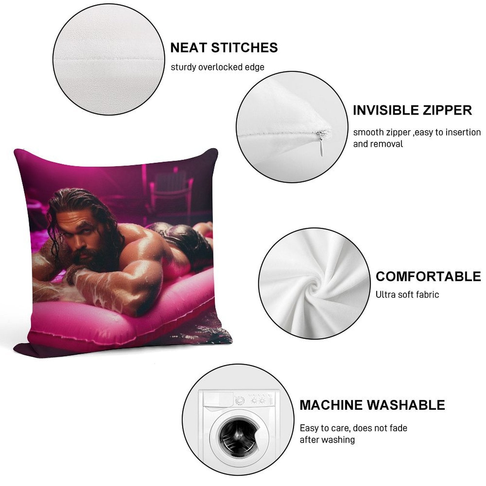 Jason Momoa Soft Washable Throw Pillow