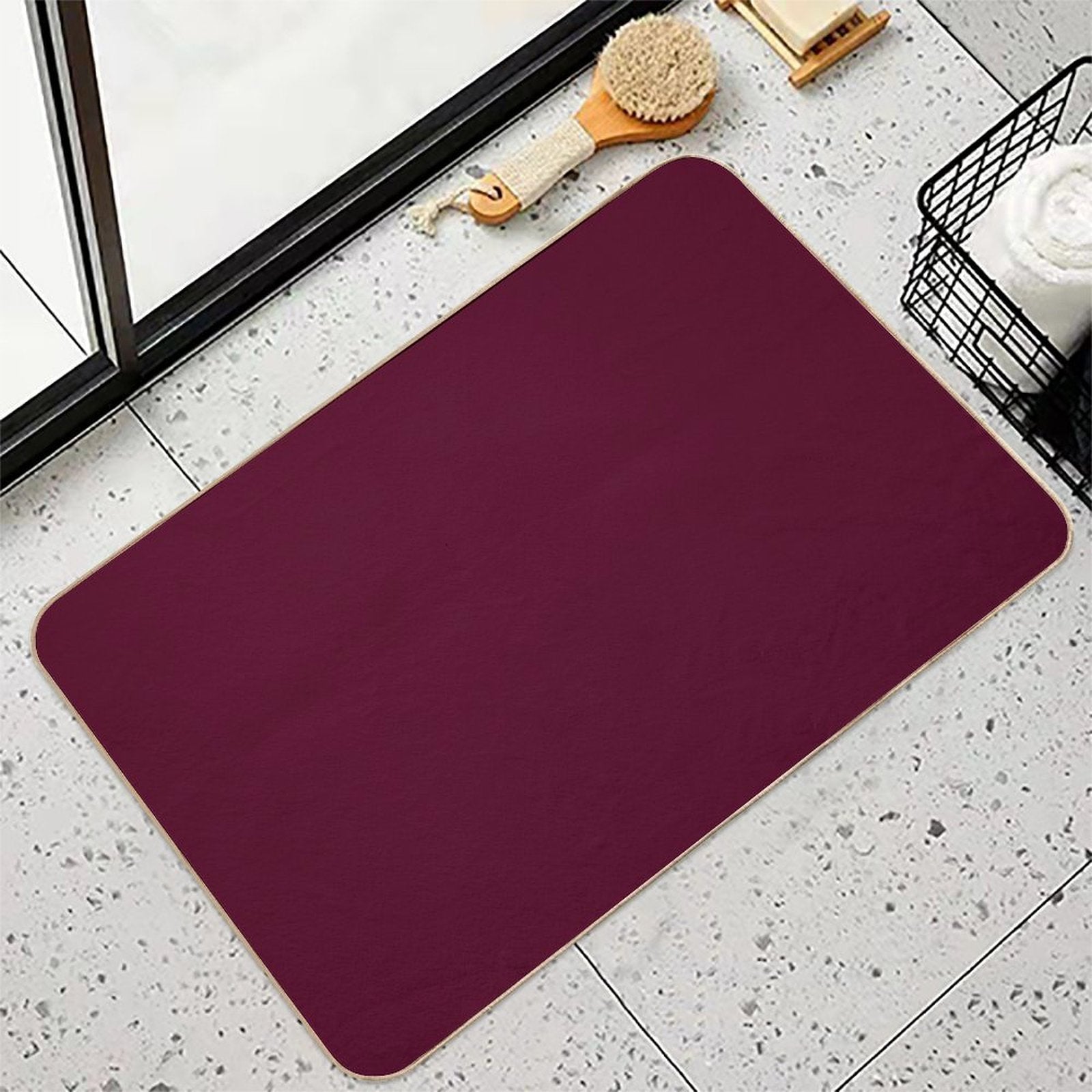 Burgundy Solid.  Long-Lasting Bath Mat