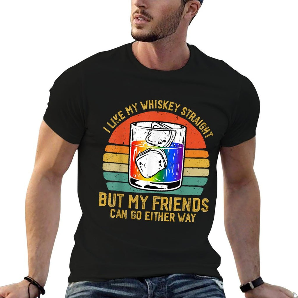 Retro I Like My Whiskey Straight But My Friends LGBTQ Pride  Rolled Sleeves T-Shirt