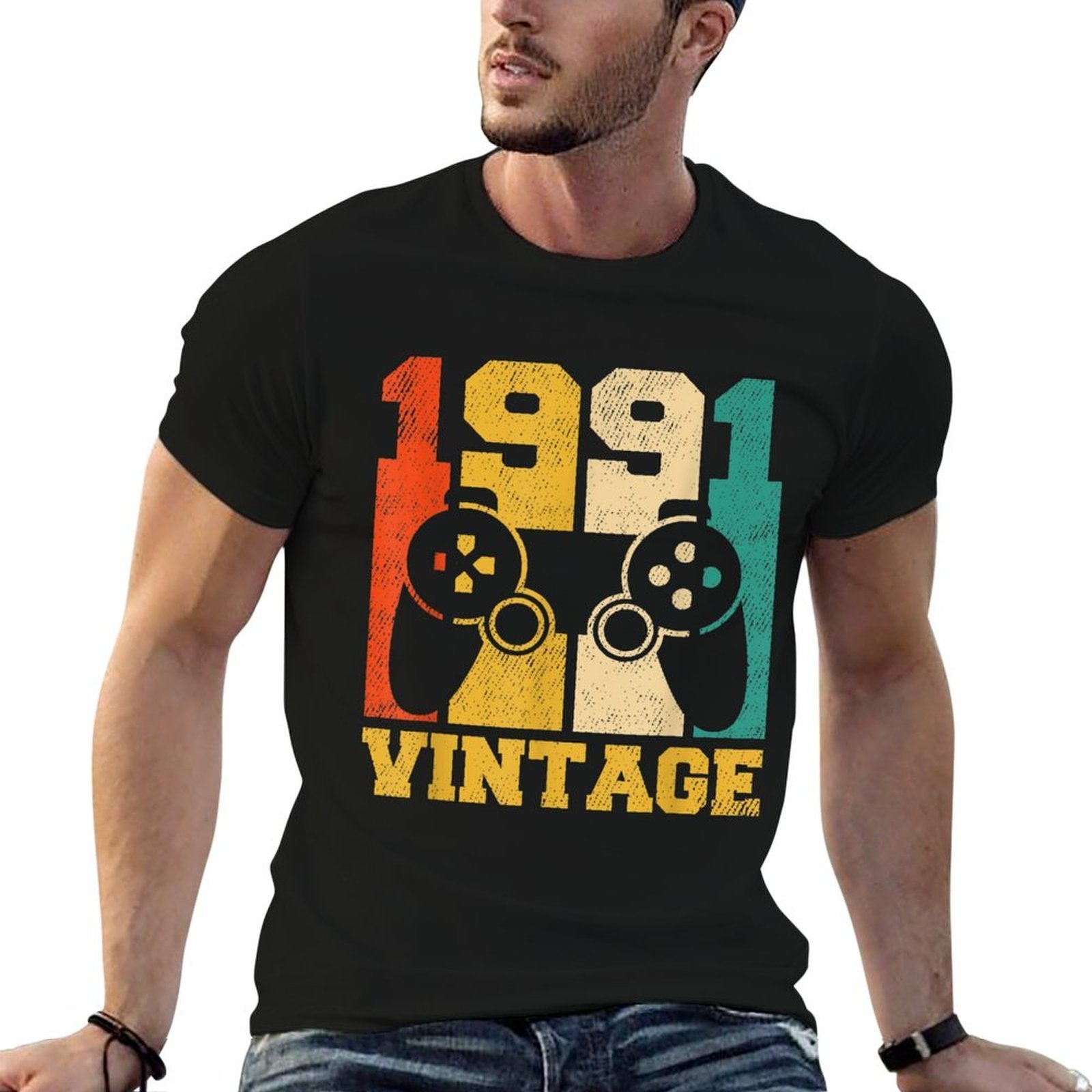 30 Years Old Gifts Vintage 1991 Video Game 30th Birthday  Ribbed Collar T-Shirt