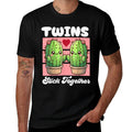 Matching Twin Cactus Twin Girls Tweens Twinning Succulent  Rolled Sleeves T-Shirt
