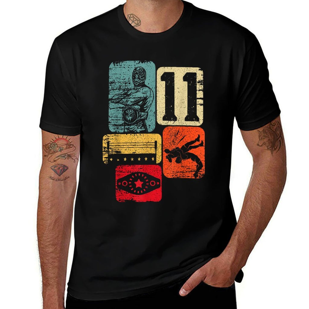 11th Birthday Retro Wrestling 11 Years Old Boy Girl  Cotton T-Shirt