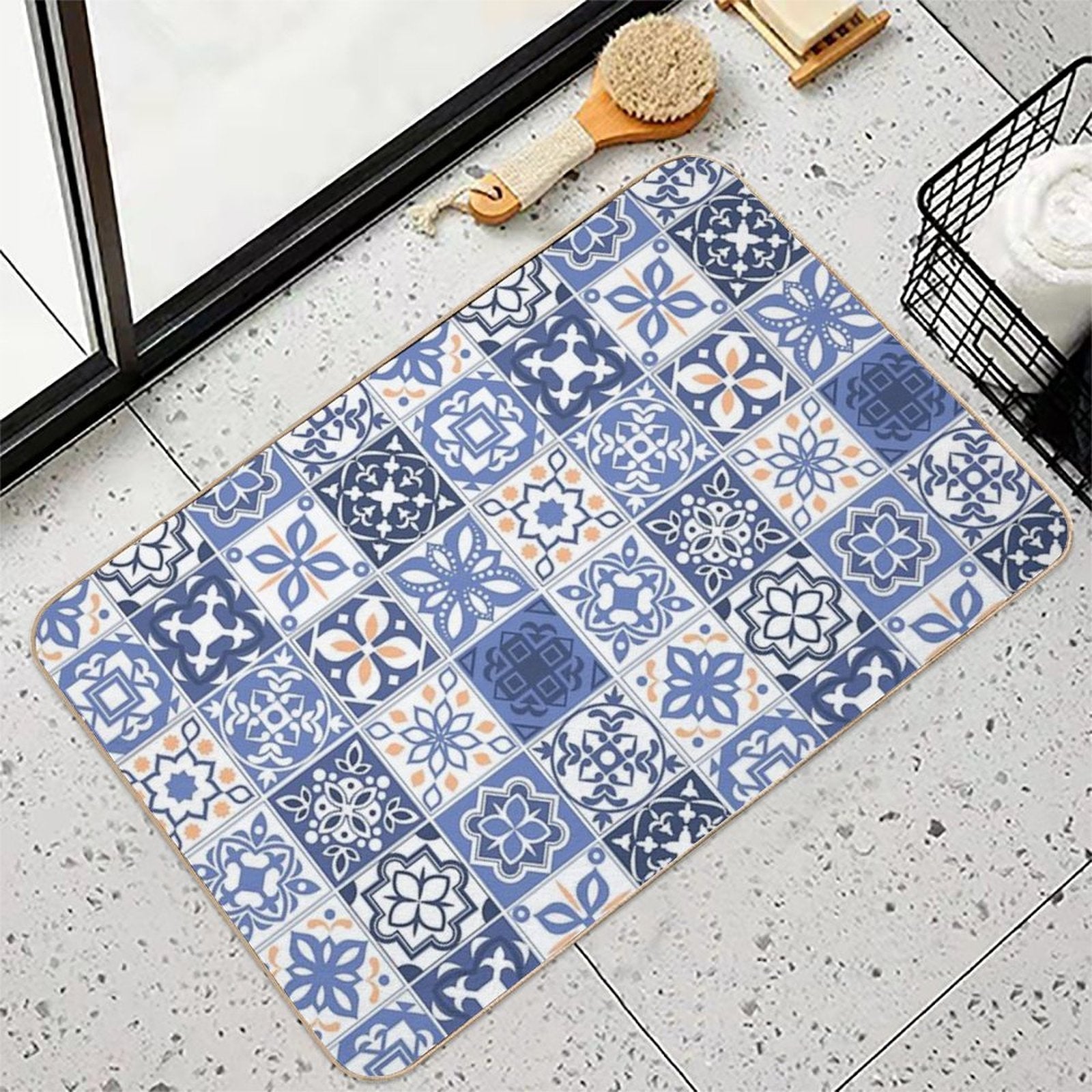 Blue Portuguese Tile  Versatile Bath Mat